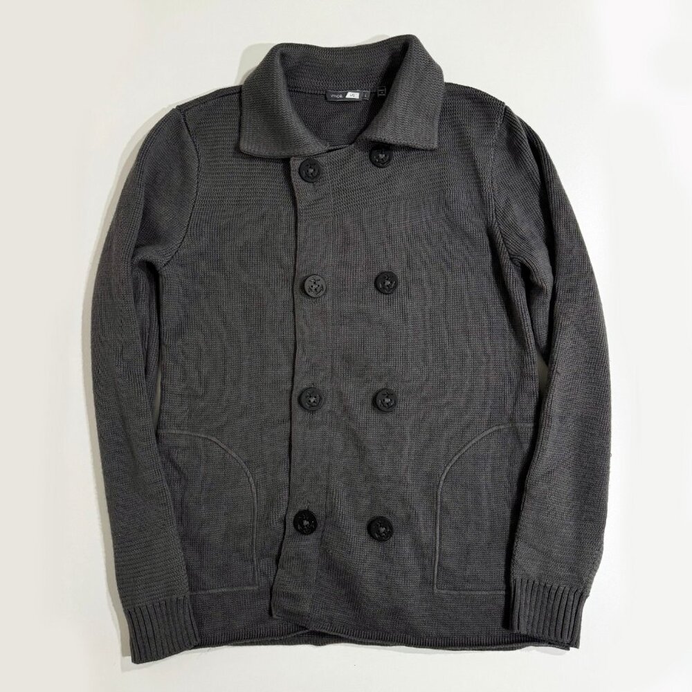 Vince Mens Wool Collared Long Sleeve Cardigan Charcoal Grey Size L